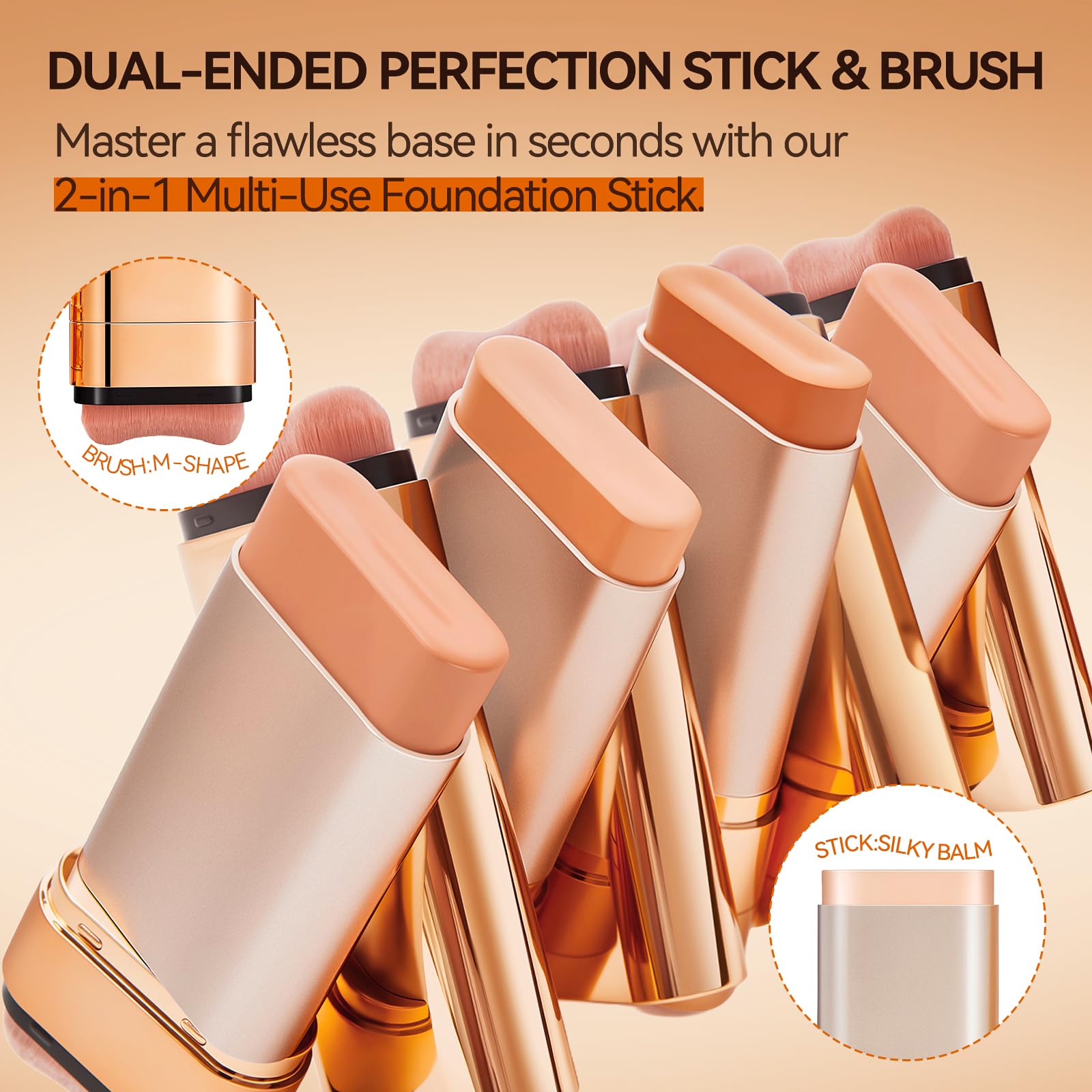 QIANWHITE Korean Foundation Stick Foundation for Mature Skin Tint, Buildable Light to Medium Coverage Foundation Makeup Concealer, Dual-Ended with Brush for All Skin -Natural Dewy Finish (NATURAL)