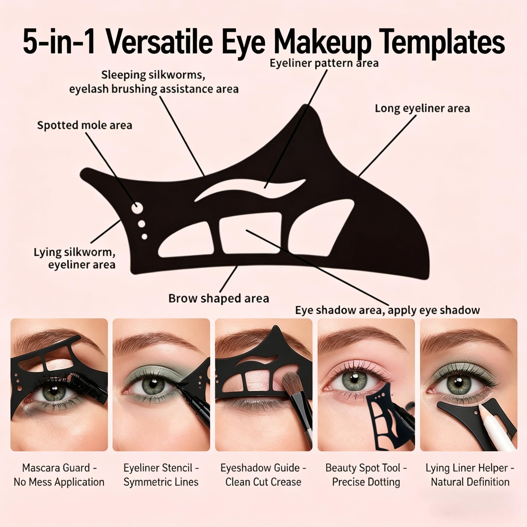Makeup Template, 2 Pcs Black Winged Eyeliner Tool, Bendable Eye Stencil, Soft Silicone, Multi Scene Eye Makeup Auxiliary, Simple Daily Maintenance