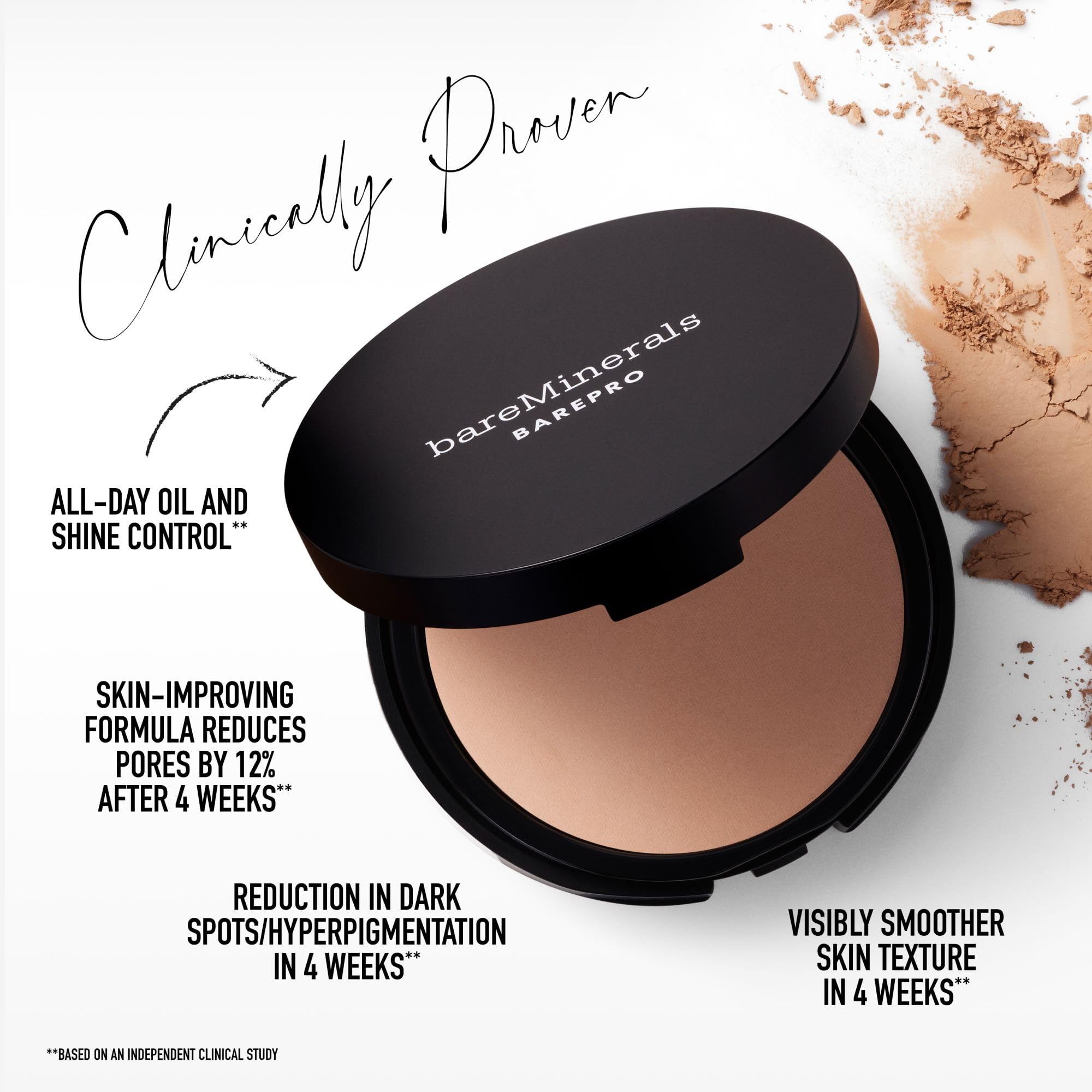 bareMinerals Barepro 24HR Skin-Perfecting Powder Foundation, Matte Pressed Powder Foundation Full Coverage with Plant-Based Squalene, Oil Control, Vegan - Fair 15 Neutral