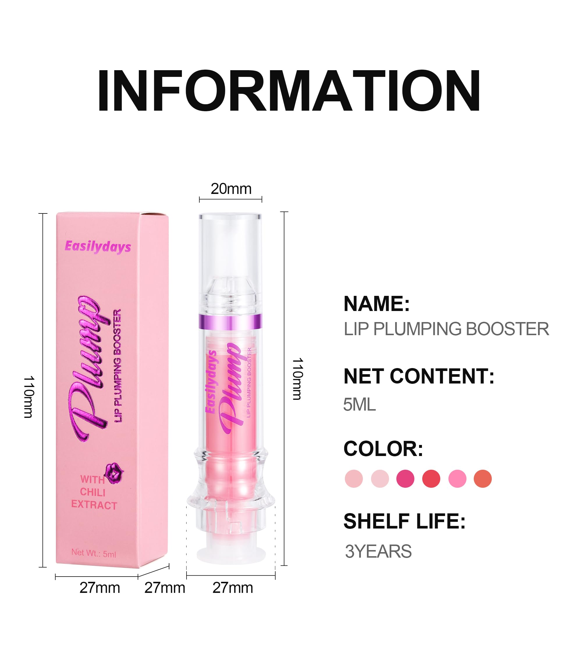 Easilydays Lifting Gloss, Spicy Lip Plumping Booster Lip Gloss Glossy Lipstick, Hydrating, Volumizes, High-Shine, Fuller Plumper Lip Mirror Lip Glaze, Plump & Pout Lip Plumper for Women Girls (#01)