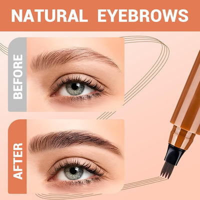 Microblading Eyebrow Pencil, 2025 Upgraded Waterproof Four-tip Beard and Eyebrow Pen, Long Lasting 3D Eye Brow Pencils for Women Natural Hair-Like Strokes (Dark Brown)