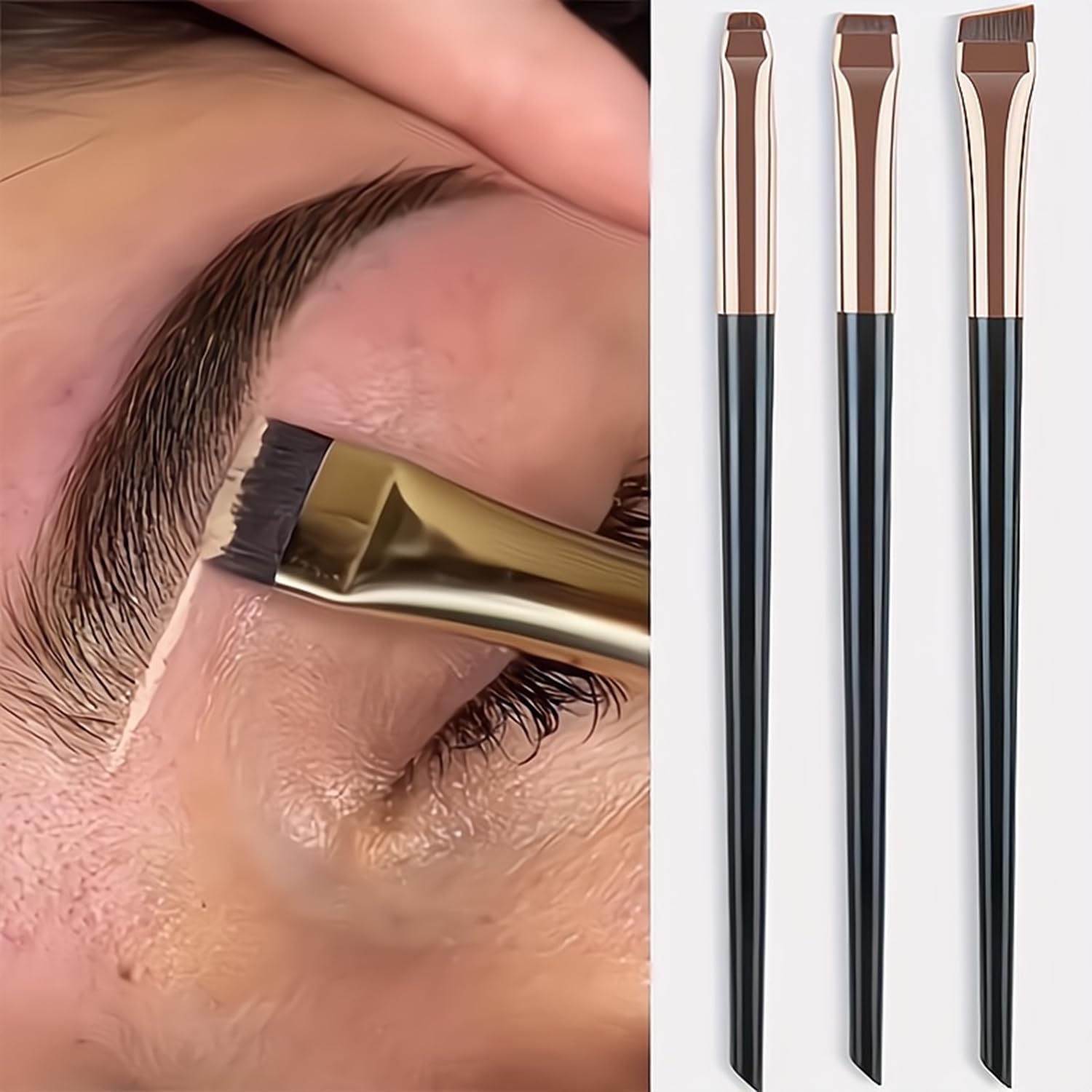 Angled Eyeliner Brush Set 3 Pcs, Ultra Thin Brow Brush for Precise Lines, Fine Detail Eye Makeup Brushes for Gel Liner and Eyebrow Shaping, Lightweight Cosmetic Tools, Black