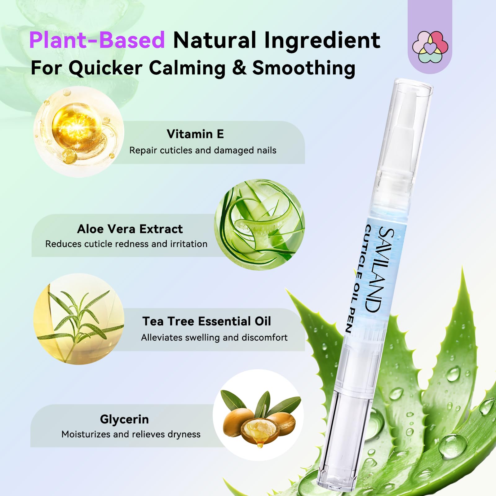 SAVILAND Soothing Cuticle Oil Pen: 6Pcs Plant-Based Nail Oil with Aloes Vitamin E Nail Strengthener Refreshing Nail Growth Serum Cuticle Softener for Moisturizing Repairing Dryness Redness Peeling