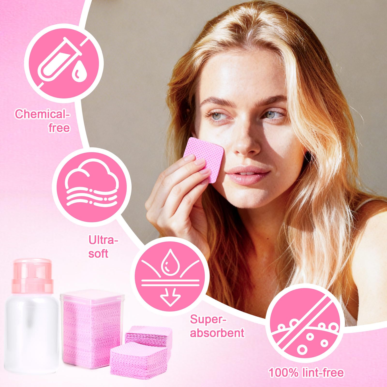400pcs Lint Free Nail Wipes with Dispenser Pink Gel Nail Polish Remover Wipes with Nail Polish Remover Pump SHEERBLISS Lash Extensions Glue Cleaning Wipes with Lockable Acetone Pump Dispenser 220ml