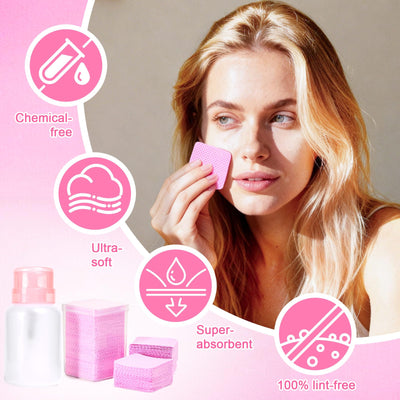 400pcs Lint Free Nail Wipes with Dispenser Pink Gel Nail Polish Remover Wipes with Nail Polish Remover Pump SHEERBLISS Lash Extensions Glue Cleaning Wipes with Lockable Acetone Pump Dispenser 220ml