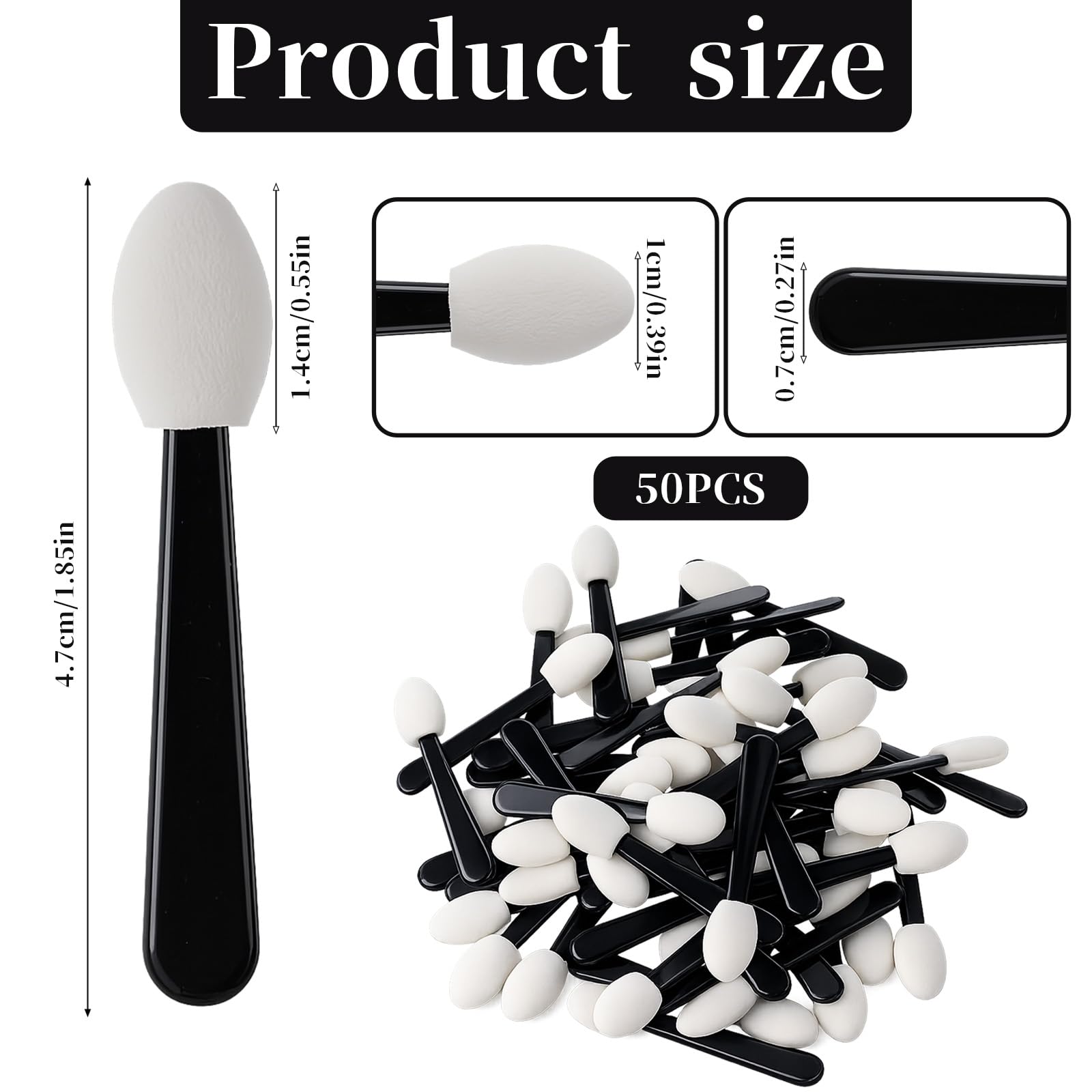 Eyeshadow Applicators Sponge Tip, 50 PCS Disposable Mini Sponge Eye Shadow Applicator Sticks, Disposable Makeup Eyeshadow Sponges Small Portable Travel Eye Makeup Brushes for Women Lips Eyes, Nail Art