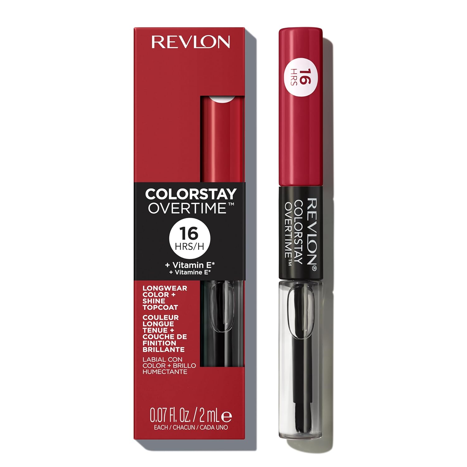 Revlon ColorStay Overtime Liquid Lipstick with Clear Lip Gloss, Long-Lasting Lip Color, Dual Ended with Moisturizing Vitamin E, 350 Bare Maximum, 0.07 fl oz