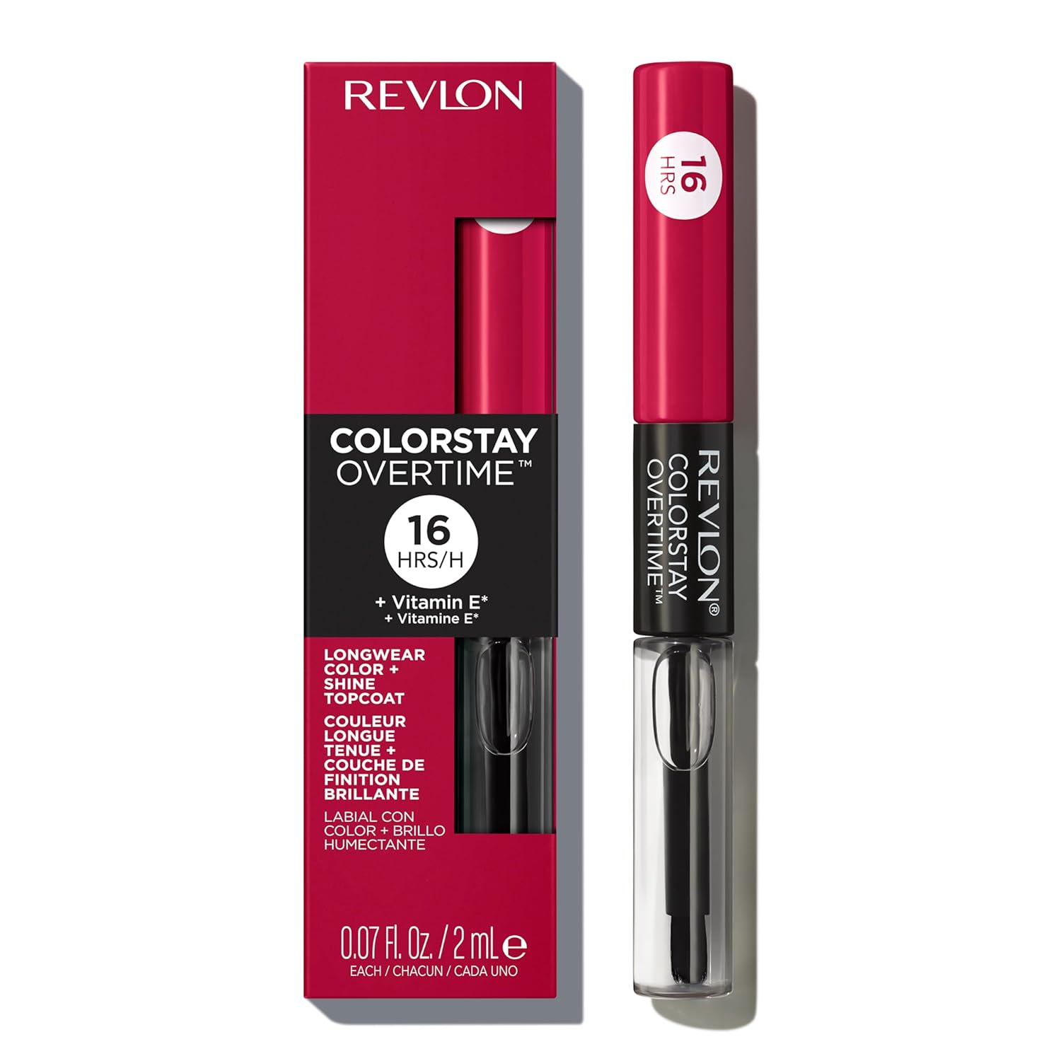 Revlon ColorStay Overtime Liquid Lipstick with Clear Lip Gloss, Long-Lasting Lip Color, Dual Ended with Moisturizing Vitamin E, 350 Bare Maximum, 0.07 fl oz