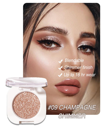 Glitter Shimmer Eyeshaow, Pigmented, Soft, Smooth Formula, Blendable Sparkly Eye Shadow Eyeliner Palette Makeup, Long-lasting Metallic and Shimmer Finish, Champagne Gold
