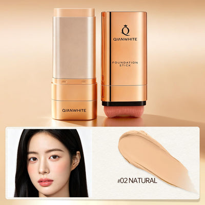 QIANWHITE Korean Foundation Stick Foundation for Mature Skin Tint, Buildable Light to Medium Coverage Foundation Makeup Concealer, Dual-Ended with Brush for All Skin -Natural Dewy Finish (NATURAL)