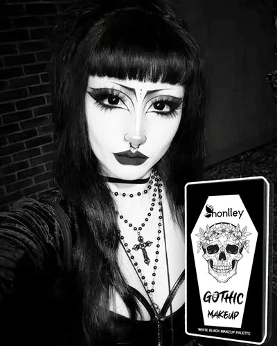 Black White Makeup Palette - Goth Makeup Pressed Powder Eyeshadow Compact, Matte Smokey Face Paint for Women Girl, Halloween Skeleton Cosplay & Gothic Costume | High Pigment,Waterproof,Intense