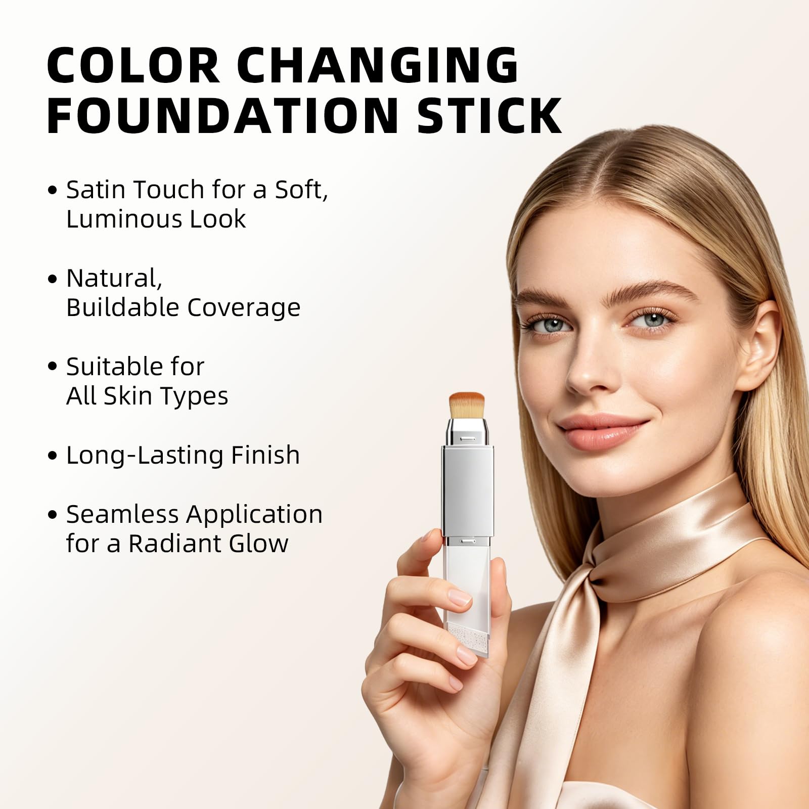 Color Changing Foundation Stick, Dual-Ended Foundation & Concealer Stick with Brush, Lightweight Coverage, Smooth Blendable Finish, Portable for Daily Use (Natural)