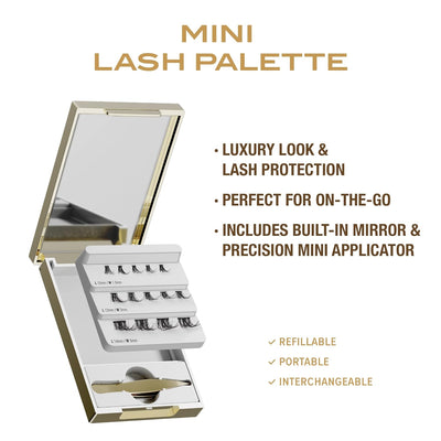 VLuxe Mini Lash Palette with Mirror & Tweezer Applicator, Luxury Lash Cluster Organizer Holder for Eyelash Extension & Fake Lash, Travel Storage Case for Mini Extended Lashes, Compact & Refillable