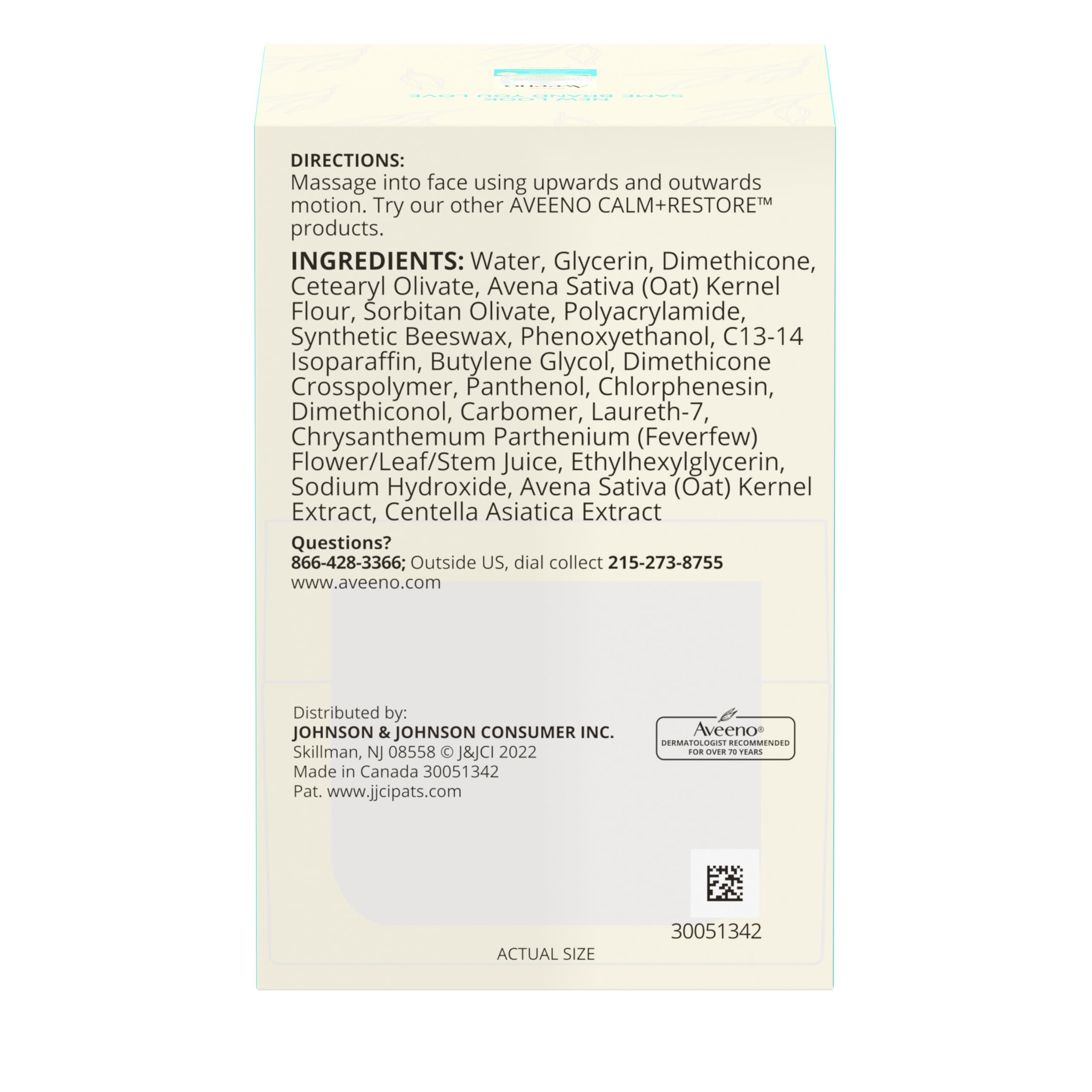 Aveeno Calm + Restore Oat Gel Facial Moisturizer for Sensitive Skin, Fast-Absorbing, Soothing Lightweight Gel Cream with Prebiotic Oat & Feverfew, Fragrance-Free & Hypoallergenic, 1.7 oz