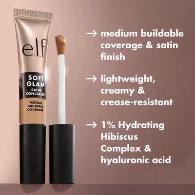 e.l.f. Soft Glam Satin Concealer, Medium Coverage For Blemishes & Under-Eye, Crease-Resistant, Long Lasting, Vegan & Cruelty-Free, 10 Fair Cool