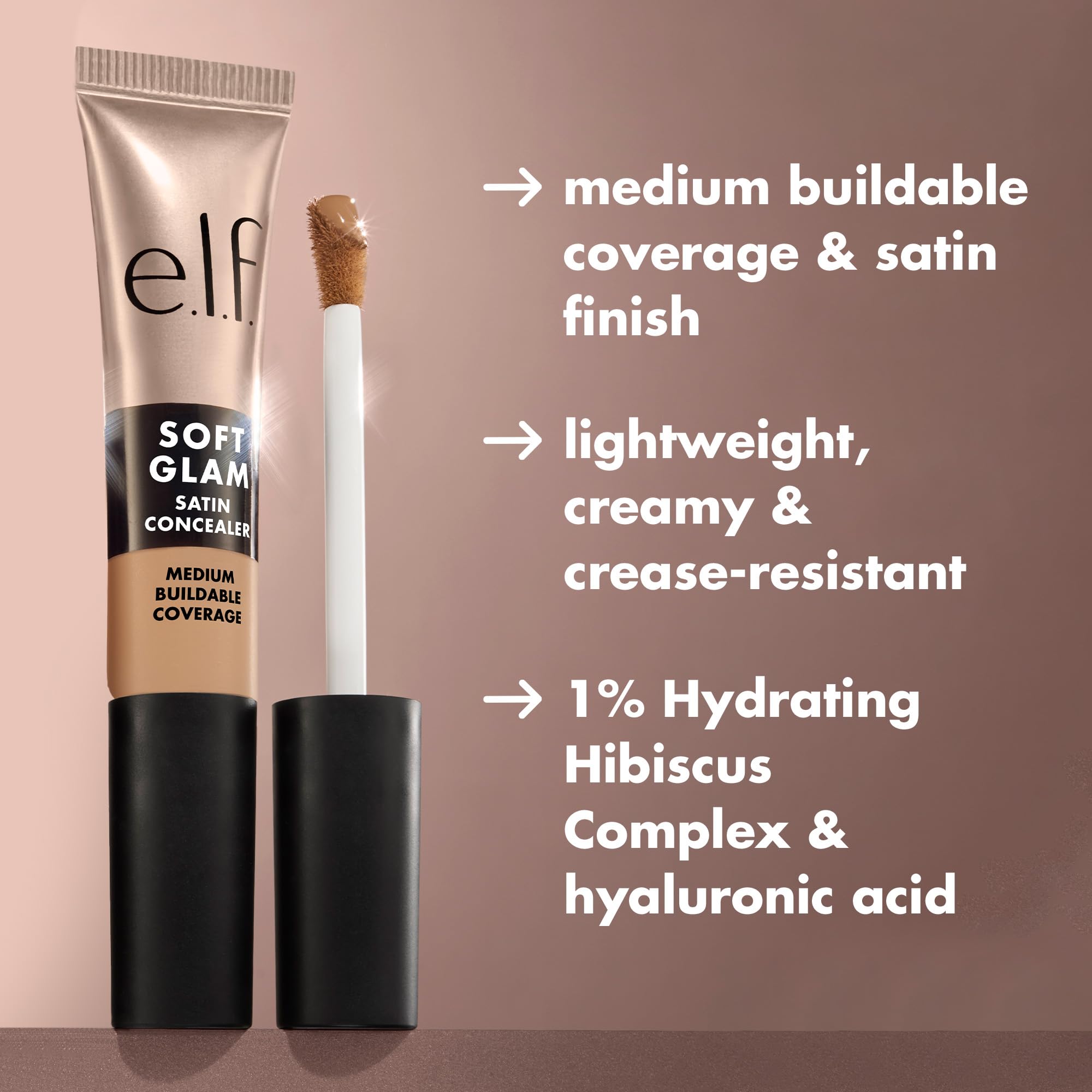 e.l.f. Soft Glam Satin Concealer, Medium Coverage For Blemishes & Under-Eye, Crease-Resistant, Long Lasting, Vegan & Cruelty-Free, 12 Fair Warm