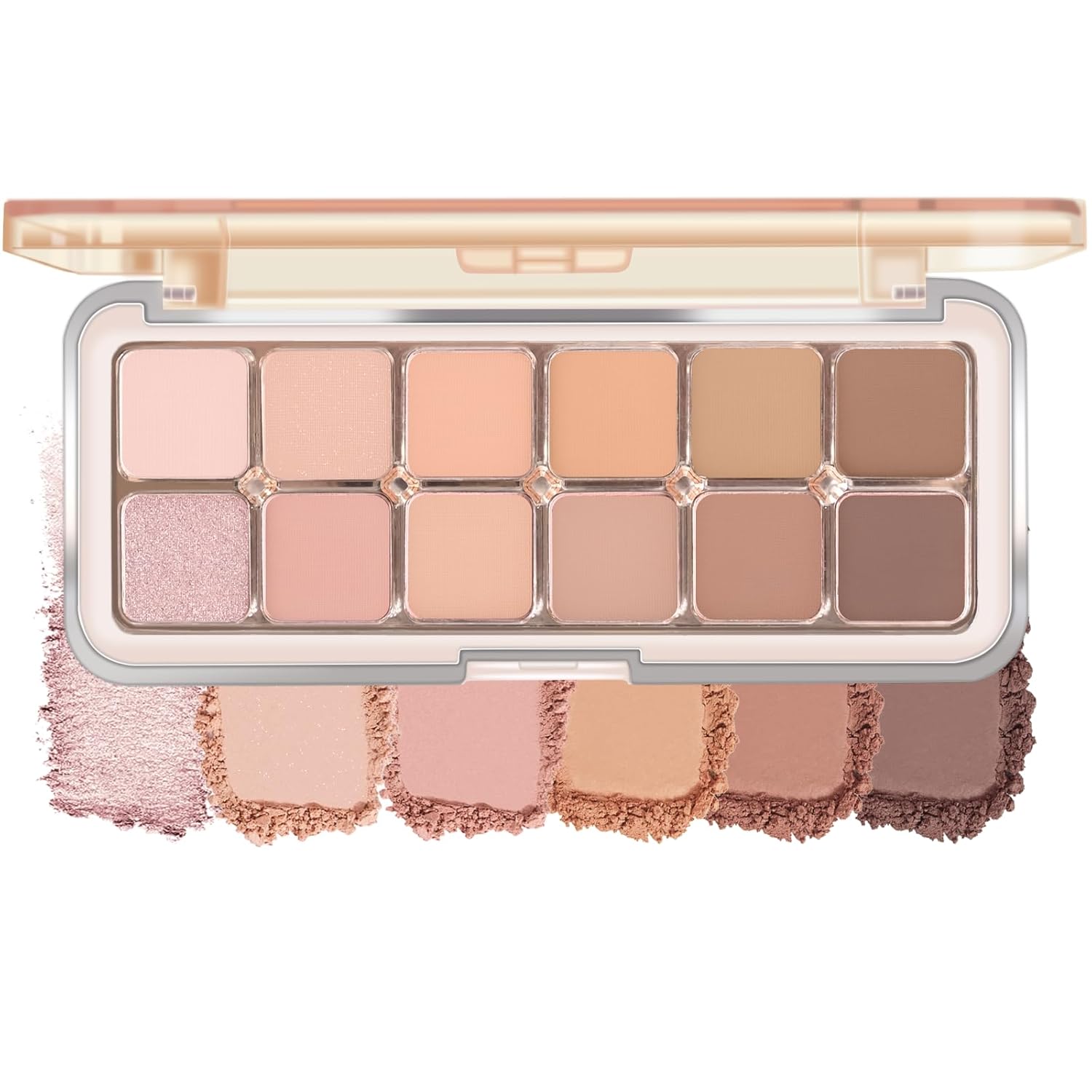 KYDA 12 Colors Grey Pink Eyeshadow Palette with Brush, High Pigment Matte Shimmer Pink Brown Eye Shadow, Netural Brown Eyes Palette for Women, Soft Blendable Powder Eyeshadow, Korean Eyes Makeup