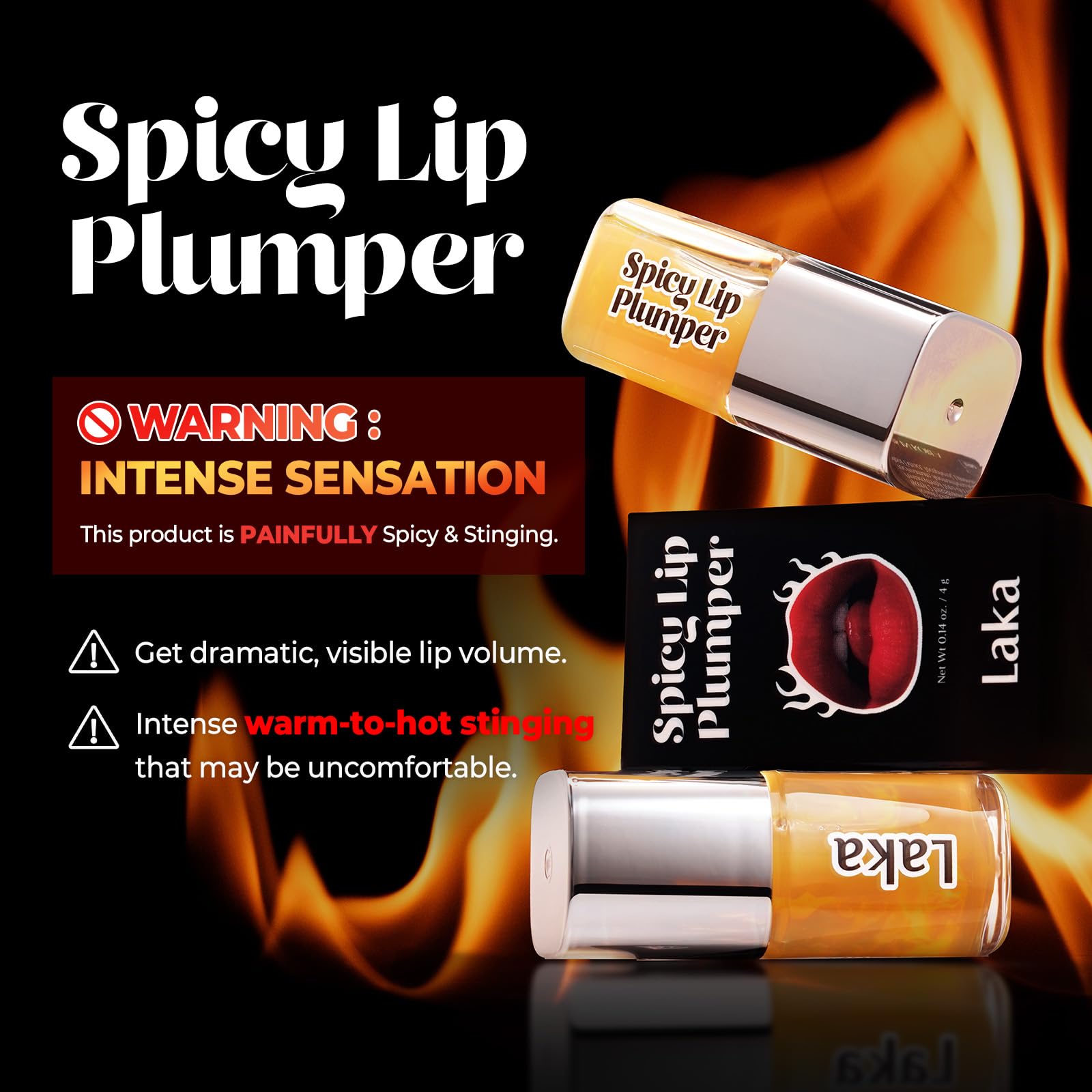 Laka Spicy Lip Plumper - Maximum Extra Strength, 4g/0.14oz | Clear Lip Gloss for Intense Volumizing, High-Shine Finish, Non-Sticky, Hydrating | K-Beauty