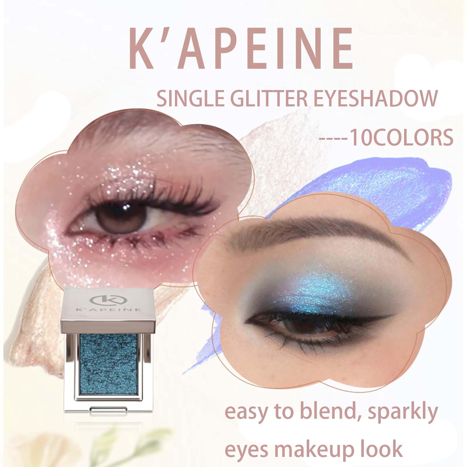K'APEINE Purple Glitter Eyeshadow, Single Shimmer Eyeshaow Highlighter Sparkling Metallic Makeup Palette High Pigment Eye Shade Blendable Waterproof for Everyday Special Occasions (0.141 oz)-08#