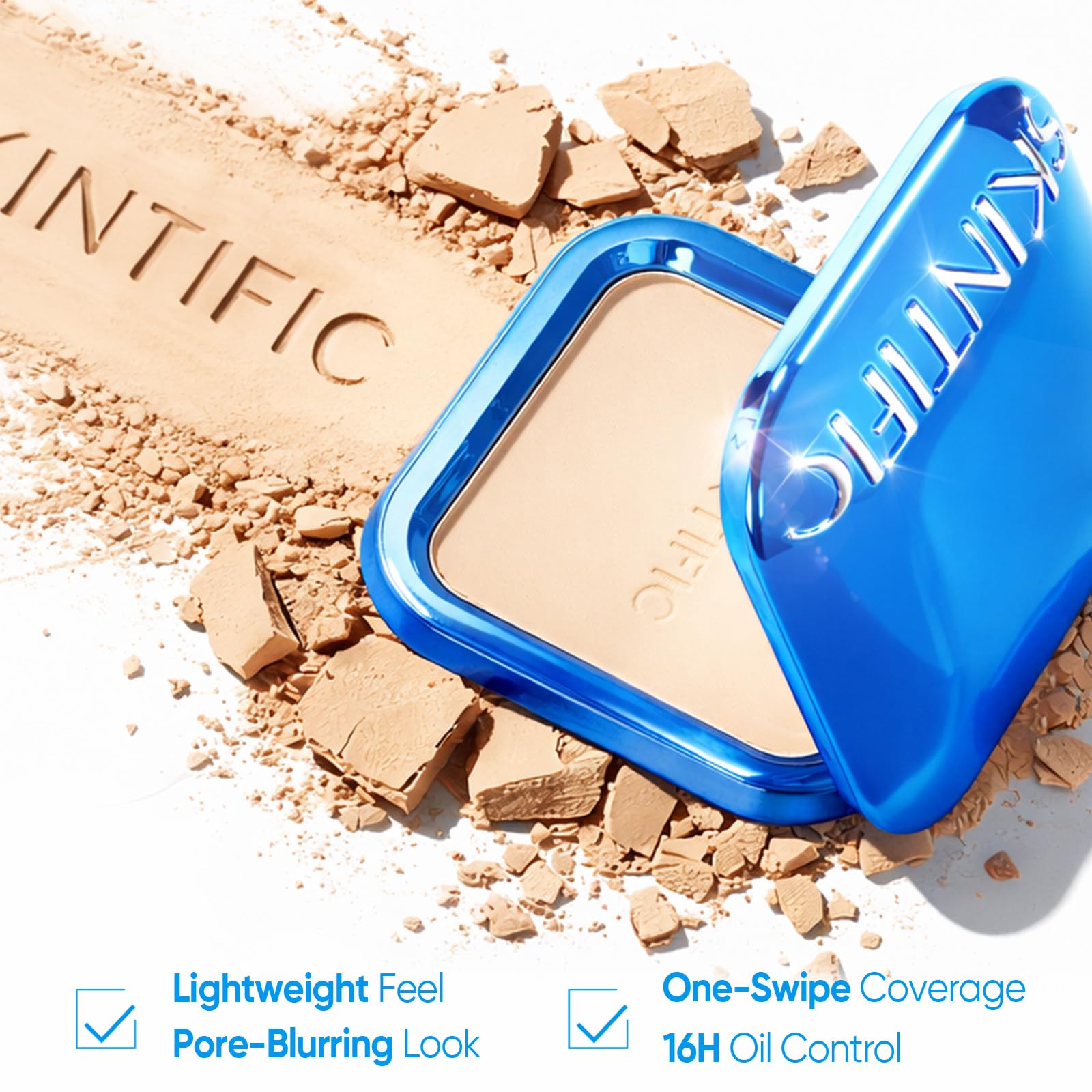 SKINTIFIC Ultra Cover Powder Foundation, Full Coverage Matte Finish, One-Swipe Flawless Pressed Powder with Oil Control, Lightweight & Long-Lasting, Pore-Blurring for Oily Skin (04 Beige)