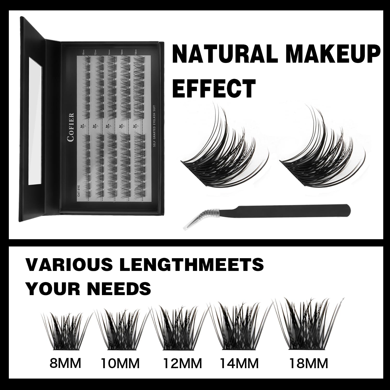 Wispy Lash Clusters Kit, 80 Pcs Individual Eyelash Clusters (10-18mm C Curl) - DIY Lash Extension Kit with Lash Glue, Sealant & Tweezers, Natural Fluffy Fake Lashes for Home Use, Beginners Friendly