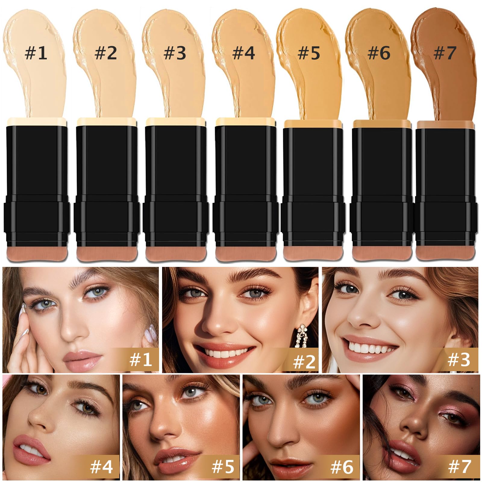 Zaidoc Foundation Stick, Dual-Ended with Brush, 2-in-1 Longwear & Waterproof, Natural Full Makeup Concealer Coverage for Dark Circles & Blemishes with Hydrating Olive & Camellia, 2.09 oz (04#)