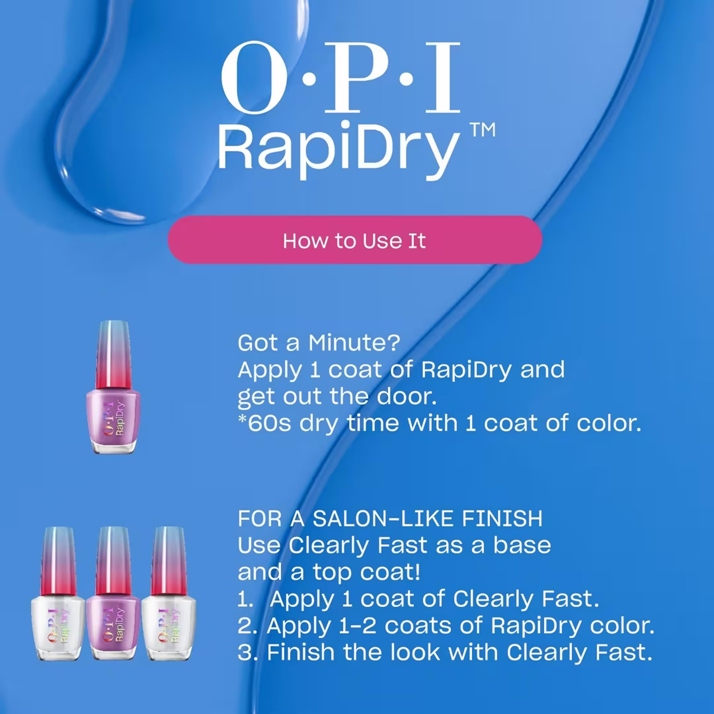 OPI RapiDry Flash n' Flirty | Opaque Soft Pink Pearl Quick Dry Nail Polish | Vegan, Smudge Proof, Fast Drying