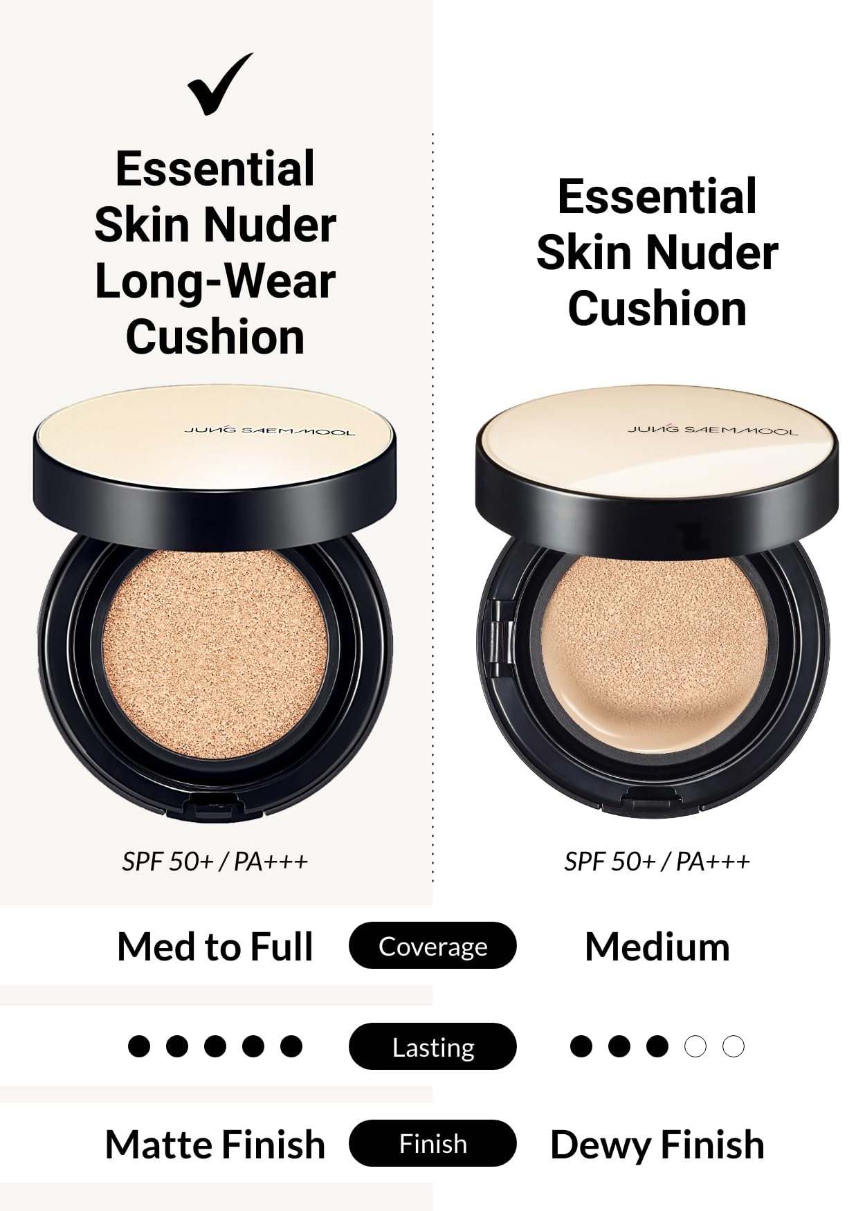 JUNG SAEM MOOL Essential Skin Nuder Longwear Cushion 0.98 Fl Oz, Refill Included, 24H Lasting Cushion Foundation with High Coverage, Semi-Matte Natural Finish, Korean Foundation Makeup (Fair Light)