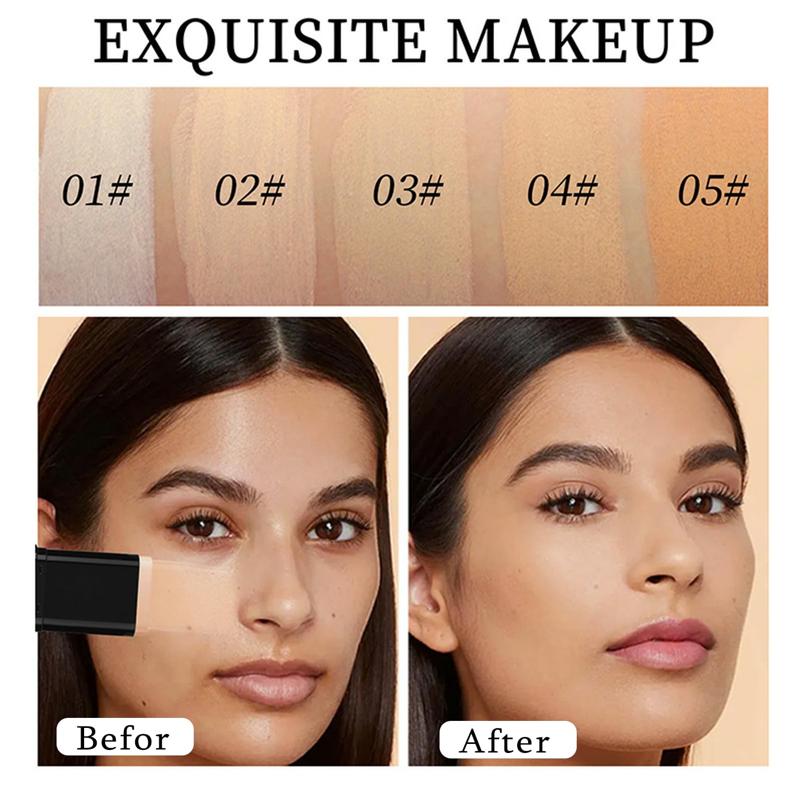 Foundation Stick, 2 in 1 Dual-Ended Long-Lasting Concealer Korean Foundation Contour Stick, Waterproof Contouring foundation with Brush, Full Coverage Matte Finish for Face Makeup(05#DEEP WHEAT COLOR)