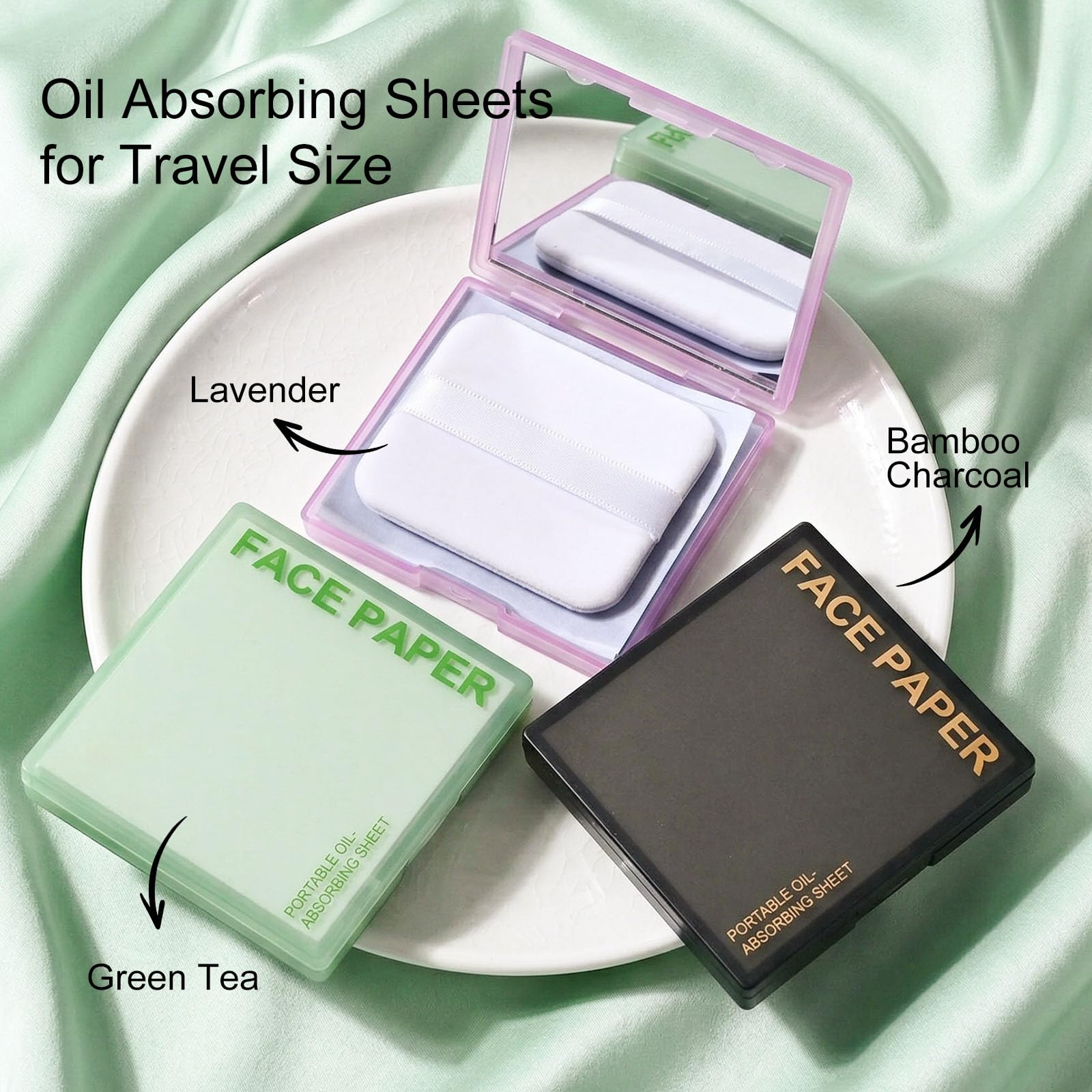 KYDA 200 Sheets Face Oil Blotting Paper, Included Refills, Mirror and Puff, Oil Absorbing Sheets for Matte Makeup, Controls Shine, Absorb Excess Oil, Travel Size Gentle Face Makeup