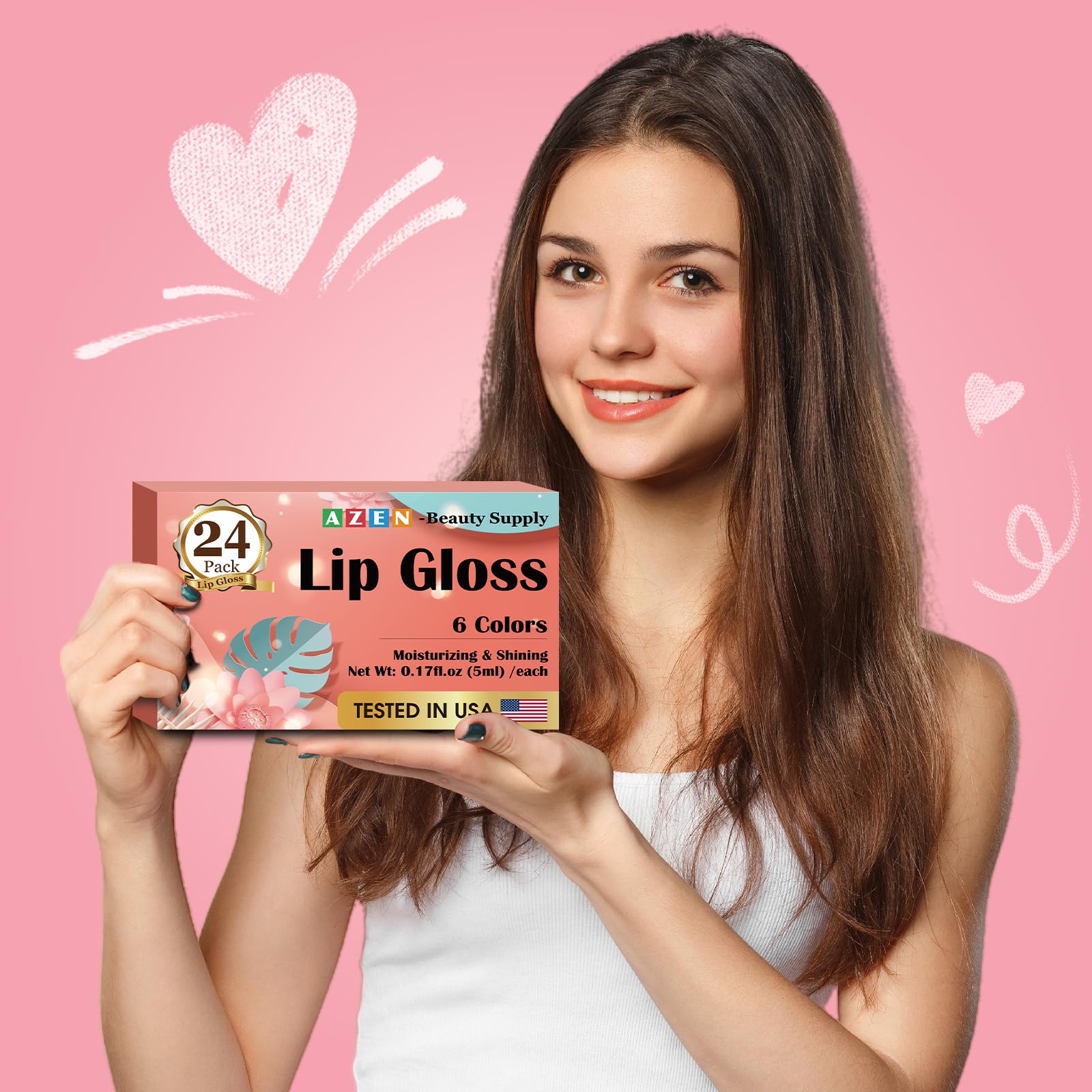 AZEN 24 Pack Lip Gloss Set, Color Lip Oil for Dry Cracked Lips Moisturizing Hydrating Nourishing with Vitamin E, Mothers Day Gifts for Women