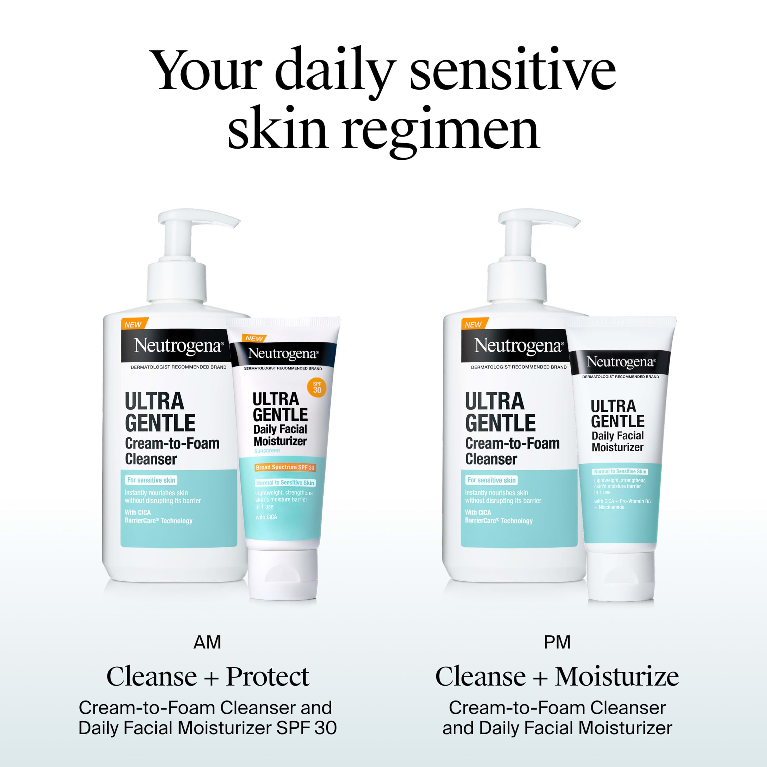 Neutrogena Face Moisturizer Ultra Gentle Daily Face Moisturizer for Sensitive Skin with Vitamin B3, Pro-Vitamin B5, and Vitamin E, Hydrating Moisturizer, 3.4 fl oz