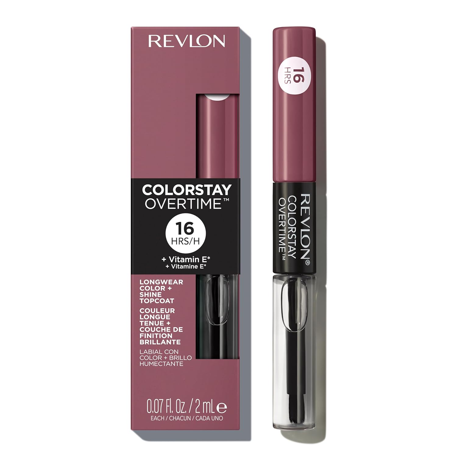 Revlon ColorStay Overtime Liquid Lipstick with Clear Lip Gloss, Long-Lasting Lip Color, Dual Ended with Moisturizing Vitamin E, 350 Bare Maximum, 0.07 fl oz