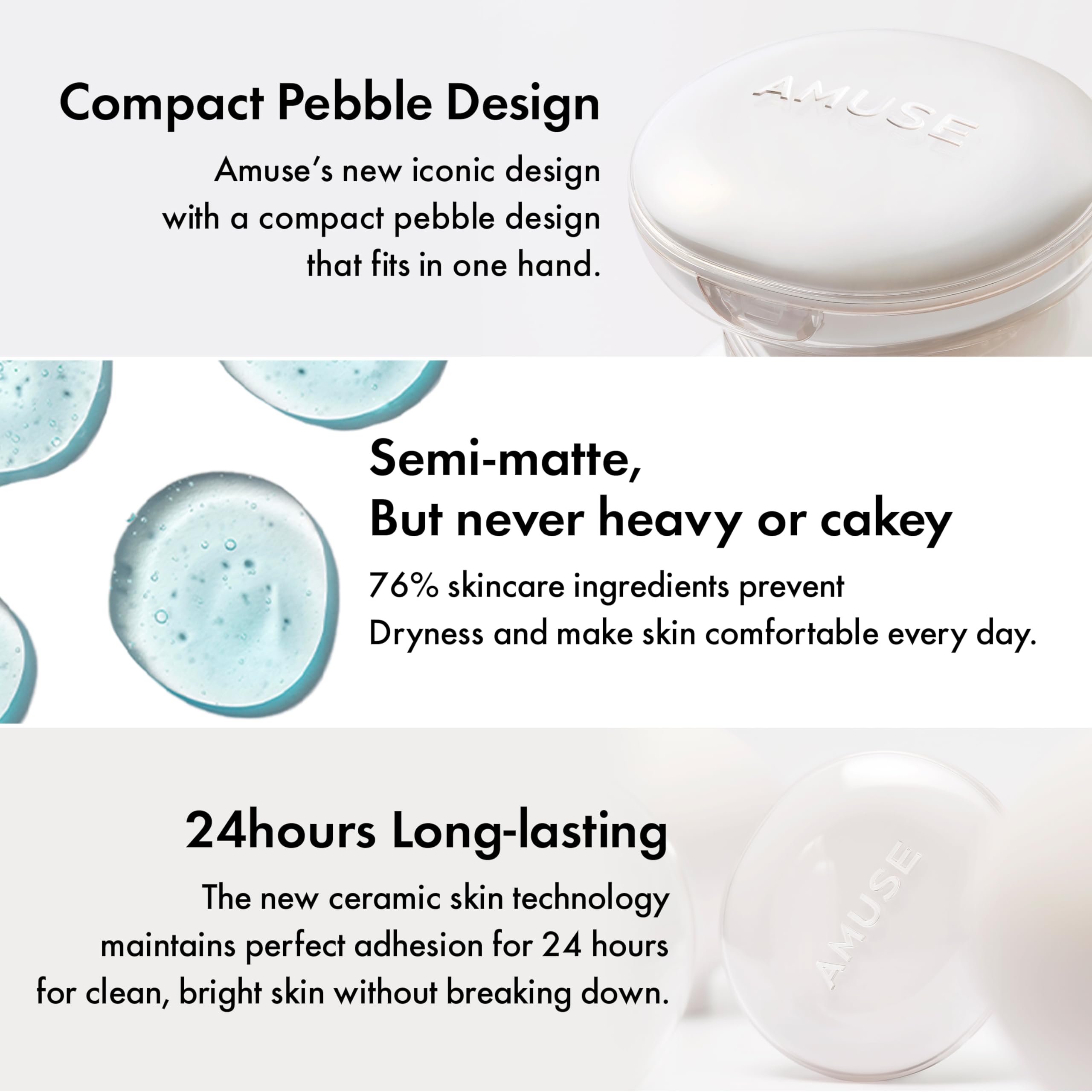AMUSE SEOUL Ceramic Skin Perfector Cushion Foundation (01 PORCELAIN) - Flawless Coverage, Semi Matte Glow, Long Lasting, Lightweight Satin Finish, Vegan, Korean Beauty Makeup (15g / 0.52oz.)