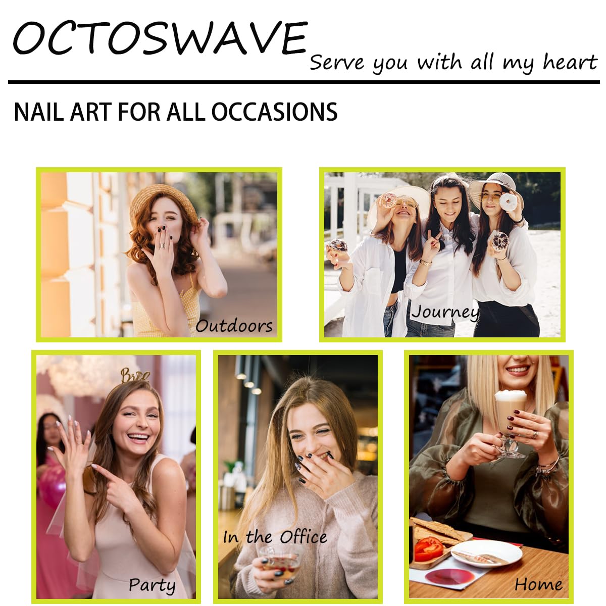 octoswave Long Square Press on Nails - Cute Pink Brown Y2K Fake Nails with 3D Stars Polka Dots - 24 Pcs False Nails Kit with Adhesive Tabs