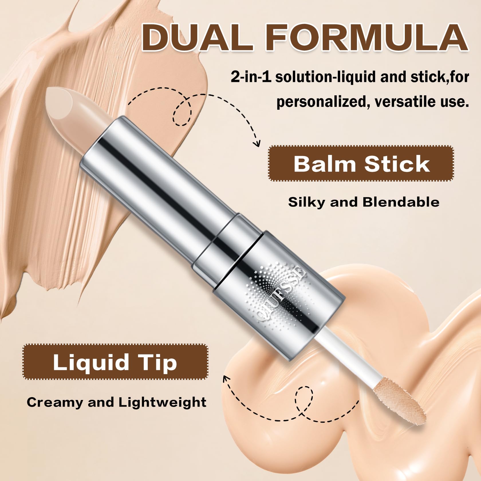 QIUFSSE Under Eye Concealer Stick,Full Coverage Concealer for Older Women,Teenagers,Middle-aged,Dual formula (liquid tip & balm stick),Long-lasting Wear,Tattoo Cover Up Makeup（01 Natural）