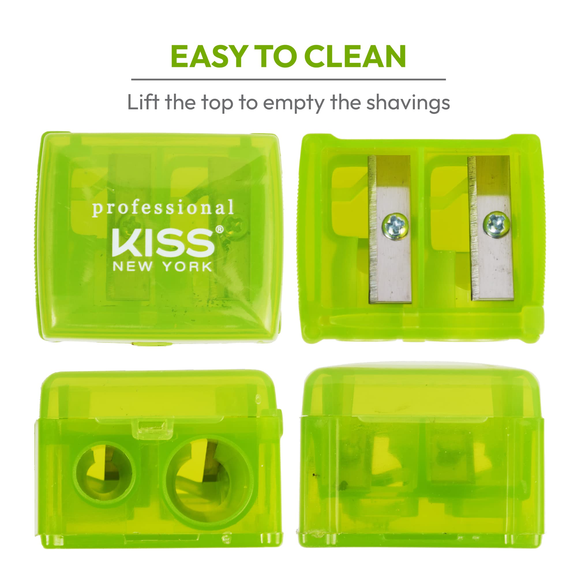 KISS NEW YORK Professional Duo Pencil Sharpener, Convenient, Essential Tool for Eye Liner, Lip Liner, Sharpens, Easy to Clean, Compact (Sharpener)