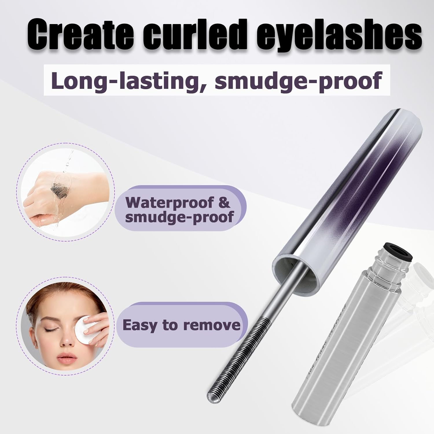 Iron Wand Mascara, Metal Wand Mascara, 3D Curling Metal MascaraWand, Clump-Free, Waterproof & Smudge-Proof Formula For Naturally Long, Thick Lashes
