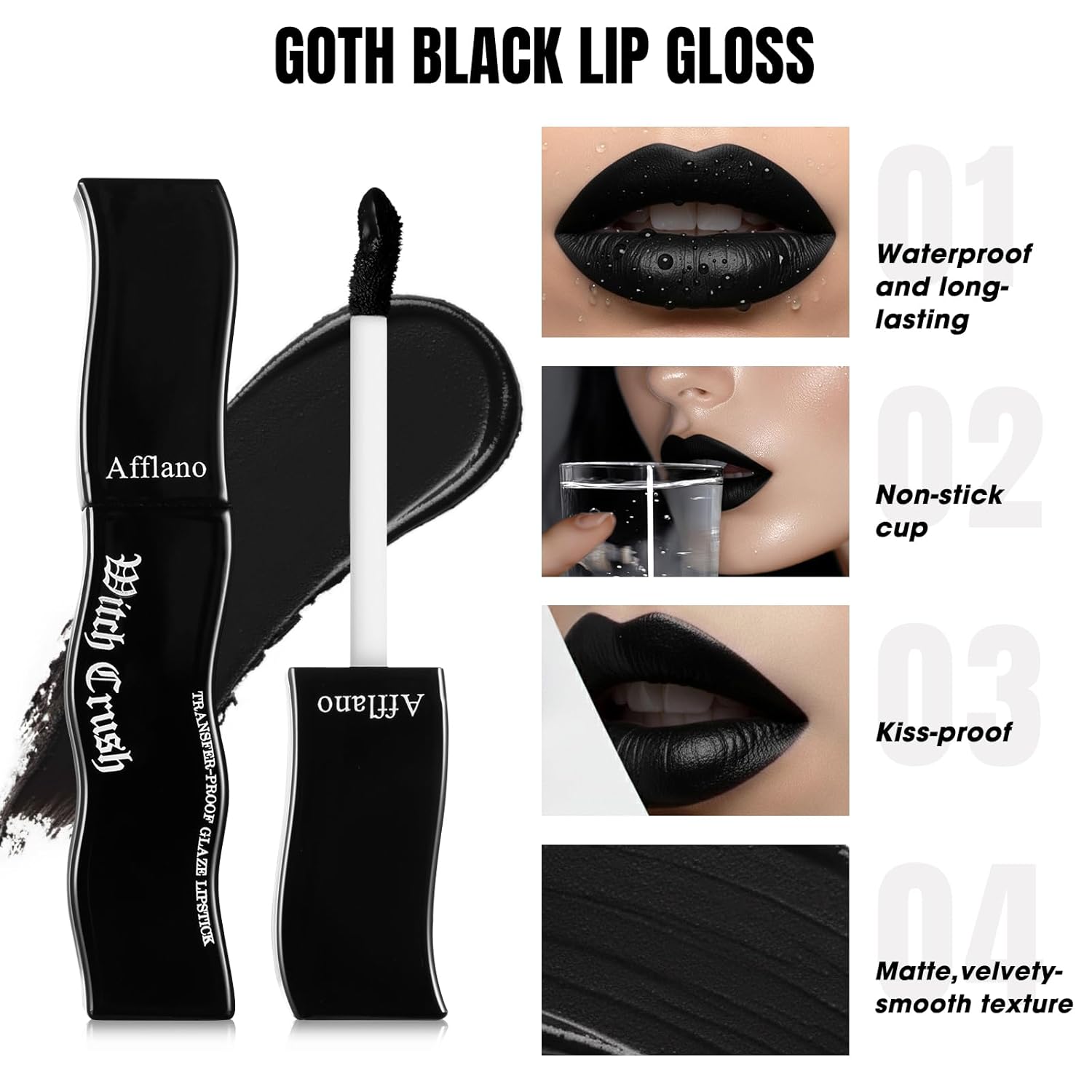 Afflano Goth Eyeshadow Makeup Kit, Multichrome White Black Red Eyeshadow Palette, Goth Black lipstick Matte Waterproof,Ultra-Pigmented Intense Metallic Smokey Eye shadow SFX Halloween Gothic Makeup