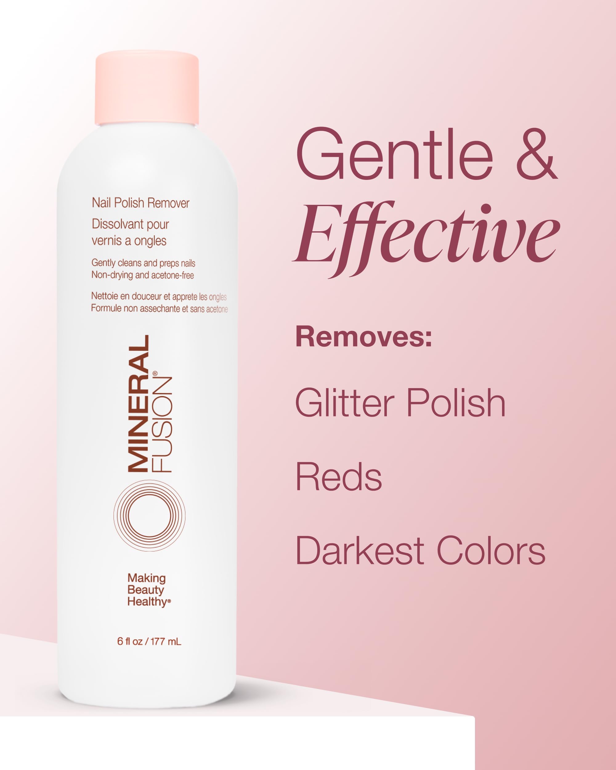 Mineral Fusion Nail Polish Remover - Acetone-Free Nail Care with Natural Solvents - Non Drying Liquid Formula - 6 fl oz