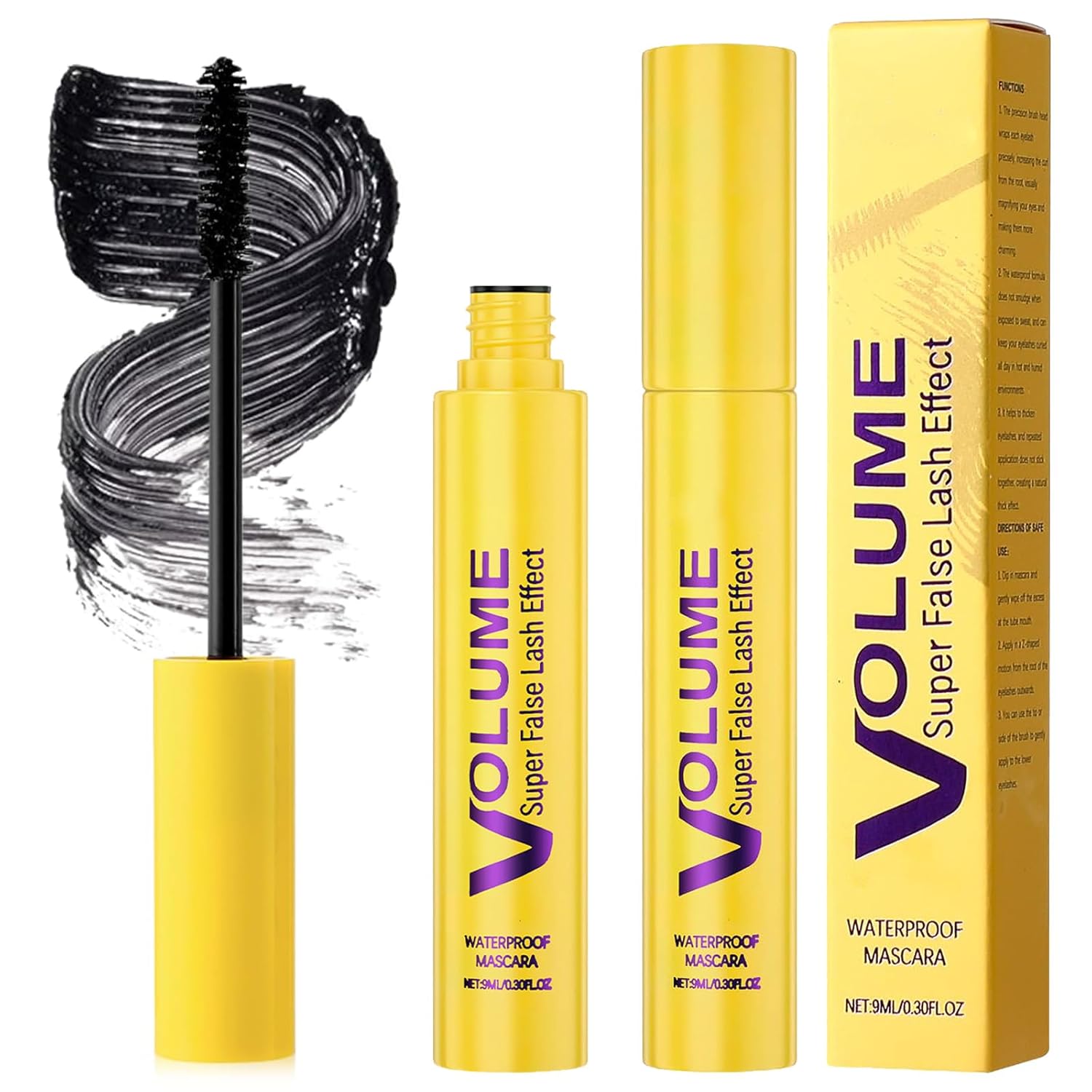 2pcs Bubble Mascara,Volume and Length,Washable Mascara Waterproof,Smudge-Proof & Clump-Proof Formula for Volumizing and Lengthening Natural Lashes, All-Day Wear