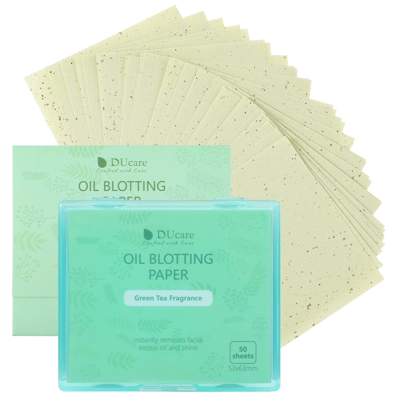 DUcare Oil Blotting Sheets for Face Green Tea Blotting Paper For Oily Skin with Portable Mirror Case & Makeup Puff, Oil Absorbing Sheets For Face 100 Counts
