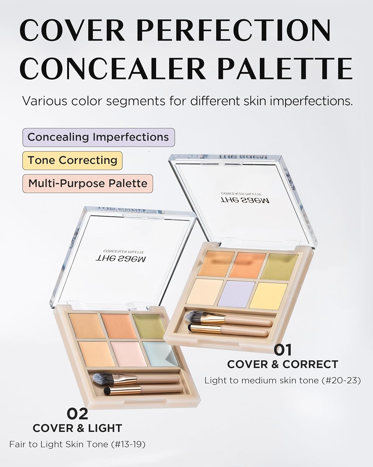 THESAEM Cover Perfection Concealer Palette 01 Cover&Correct - Multi Use 6 Colors Correcting Conceal Palette - for Dark Circles, Imperfections, Face Tone Corrector, Ideal for Fair to Light Skin