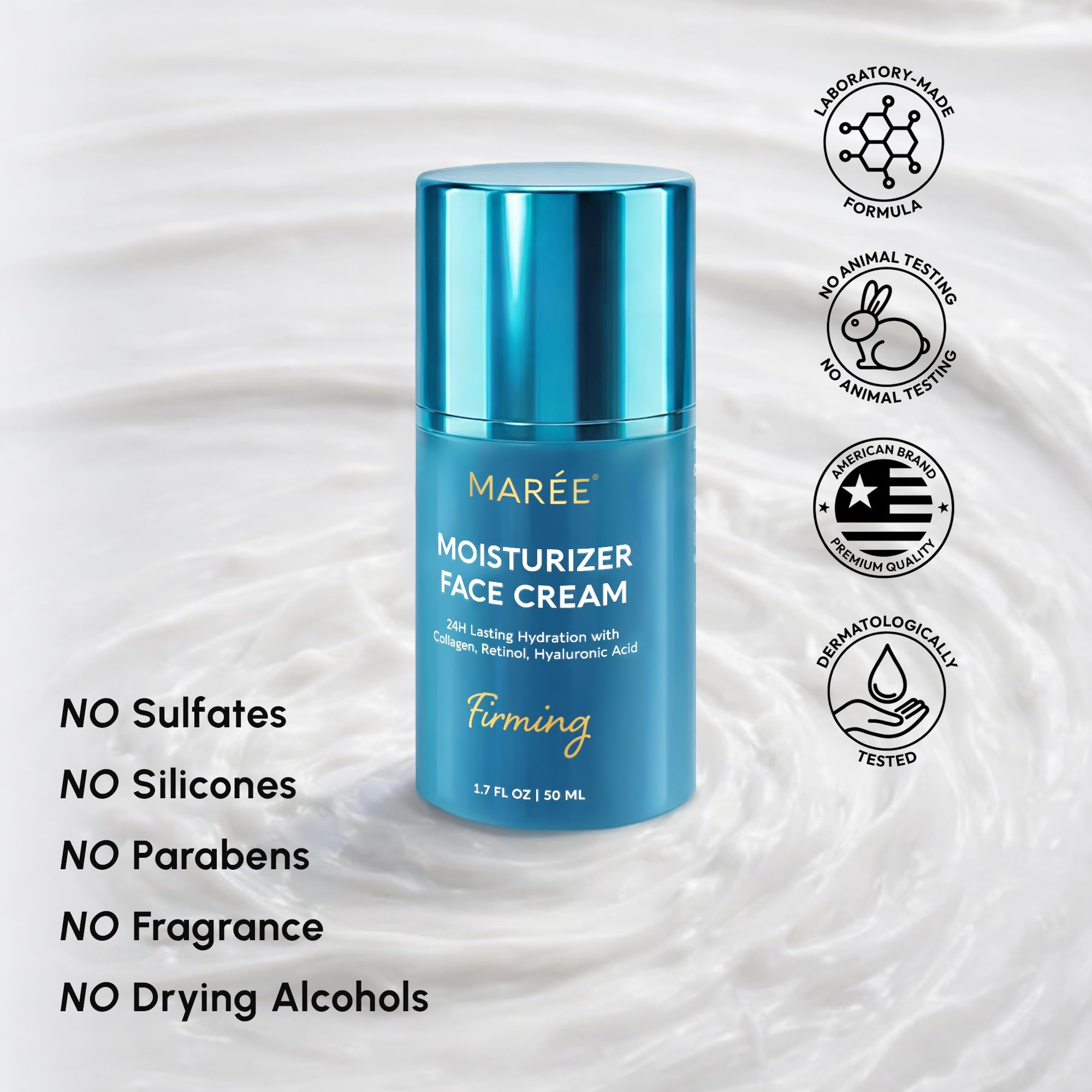 MAREE Face Moisturizer – Firming & Lifting Face Cream for Women with Collagen, Retinol & Hyaluronic Acid – Day & Night Anti-Aging Facial Wrinkle DD Cream Moisturizer for Dry Skin – Crema Para la Cara