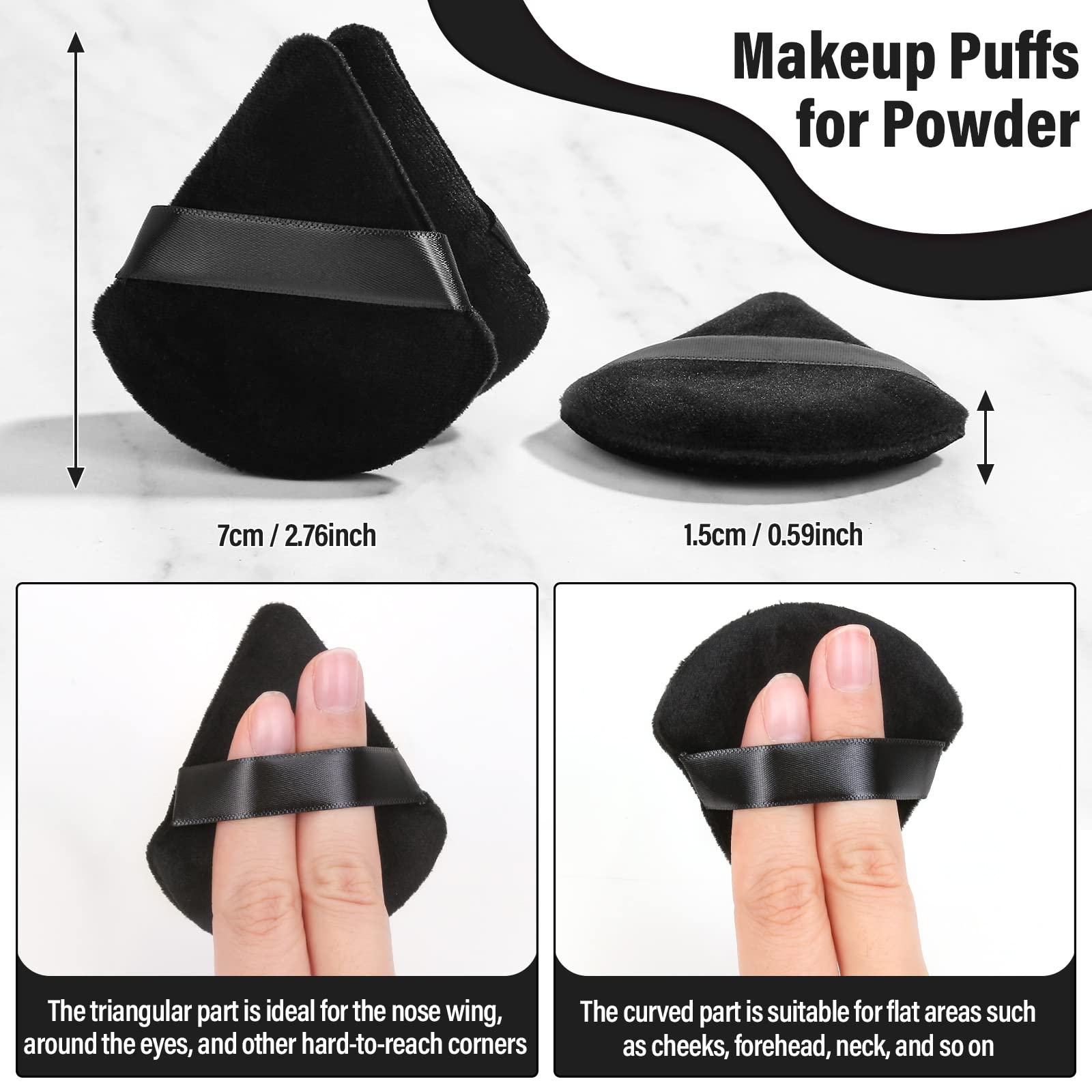 Thrilez 20pcs Triangle Powder Puff, Loose Powder Puffs Makeup Puff for Face Powder, Setting Powder Puff for Make Up, Face Puff Pads for Press Powder, Sponge Powder Applicator for Face and Eye (Black)