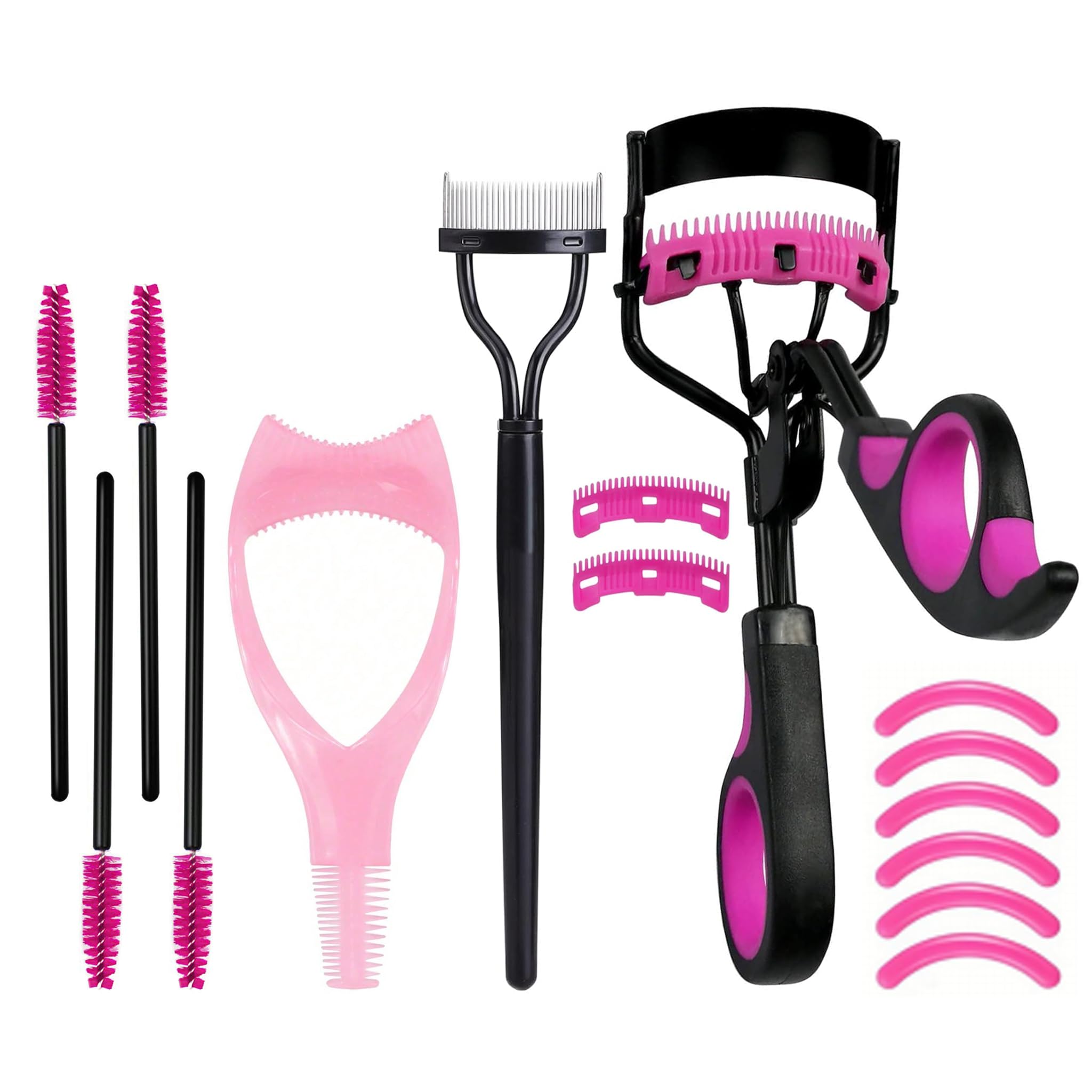 Eyelash Curlers Kit for Women Lash Curler, Eyelash Comb Seperator, 3 in1 Mascara Brushes, 4 Eyebrow Brush, 6 Silicone Refills Pads, 2 Eyelash Curler Replaces Comb Teeth
