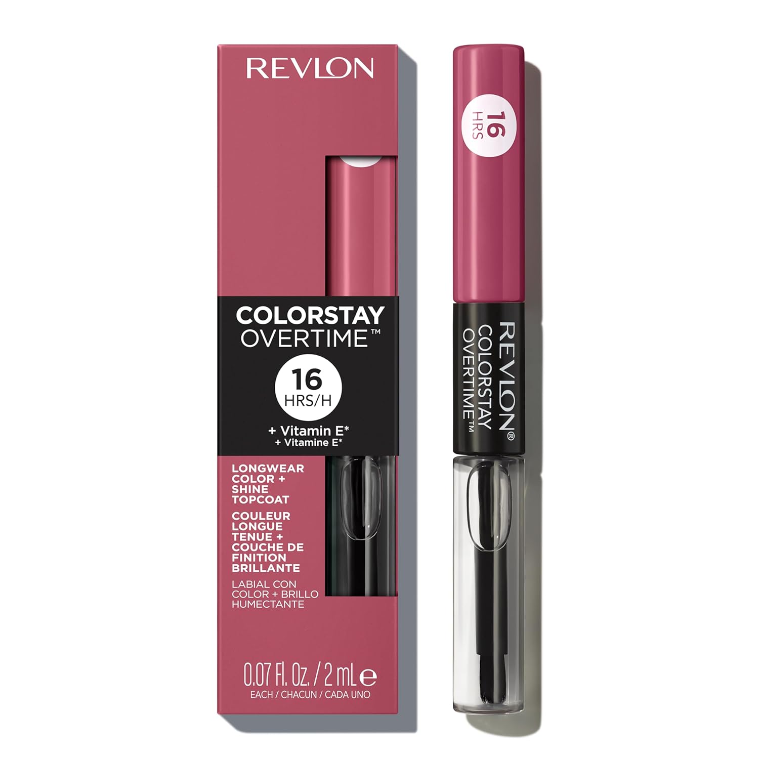 Revlon ColorStay Overtime Liquid Lipstick with Clear Lip Gloss, Long-Lasting Lip Color, Dual Ended with Moisturizing Vitamin E, 350 Bare Maximum, 0.07 fl oz