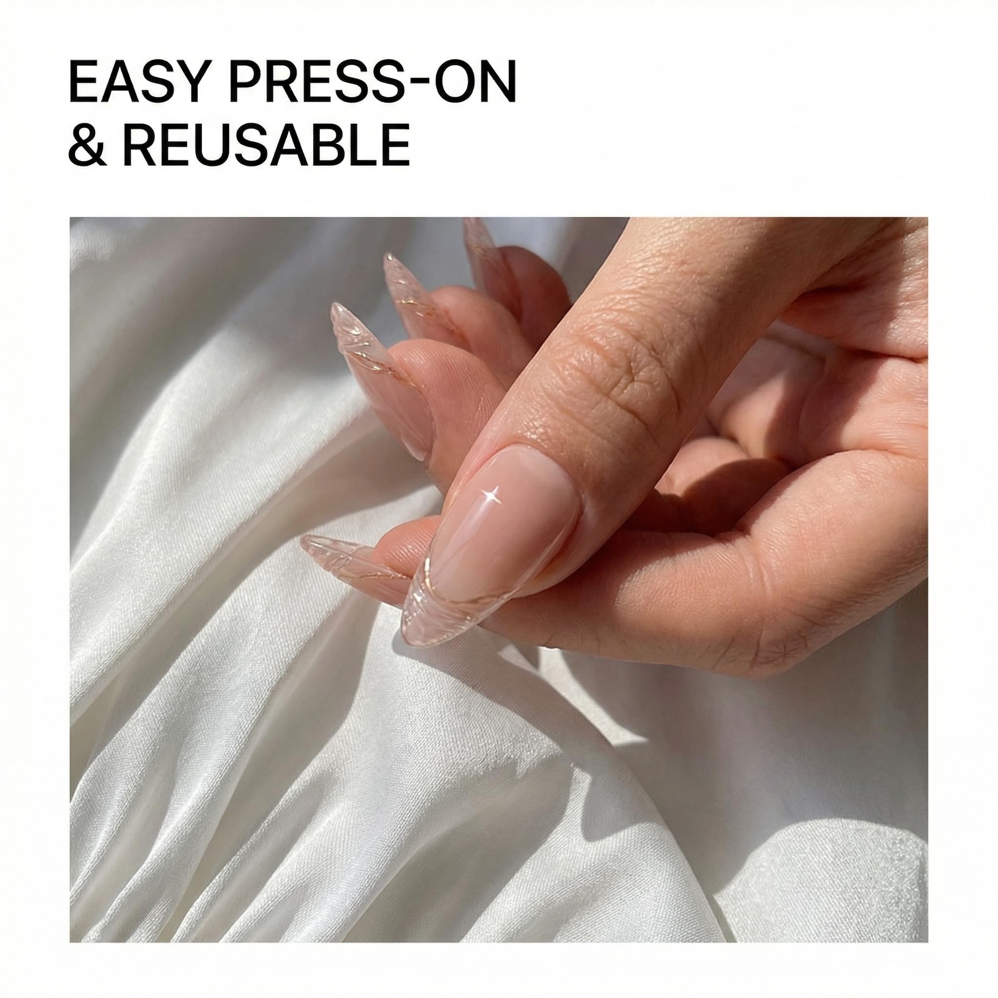 Press-On False Nails, 24pcs Trendy Womens Fashion Almond Shape French Tip Nails, Glossy Nude Pink Gold Glitter Quiet Luxury Envogue Parisian Chic Style For Date Night And Classy Outfits For Women