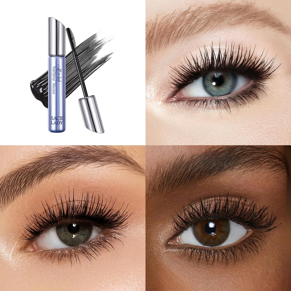 SACE LADY Waterproof Mascara, All-in-Lash Mascara Volume and Length Eyelashes, Smudge-proof and Sweat-proof, Long Lasting Curl, Natrual Black Eye Makeup