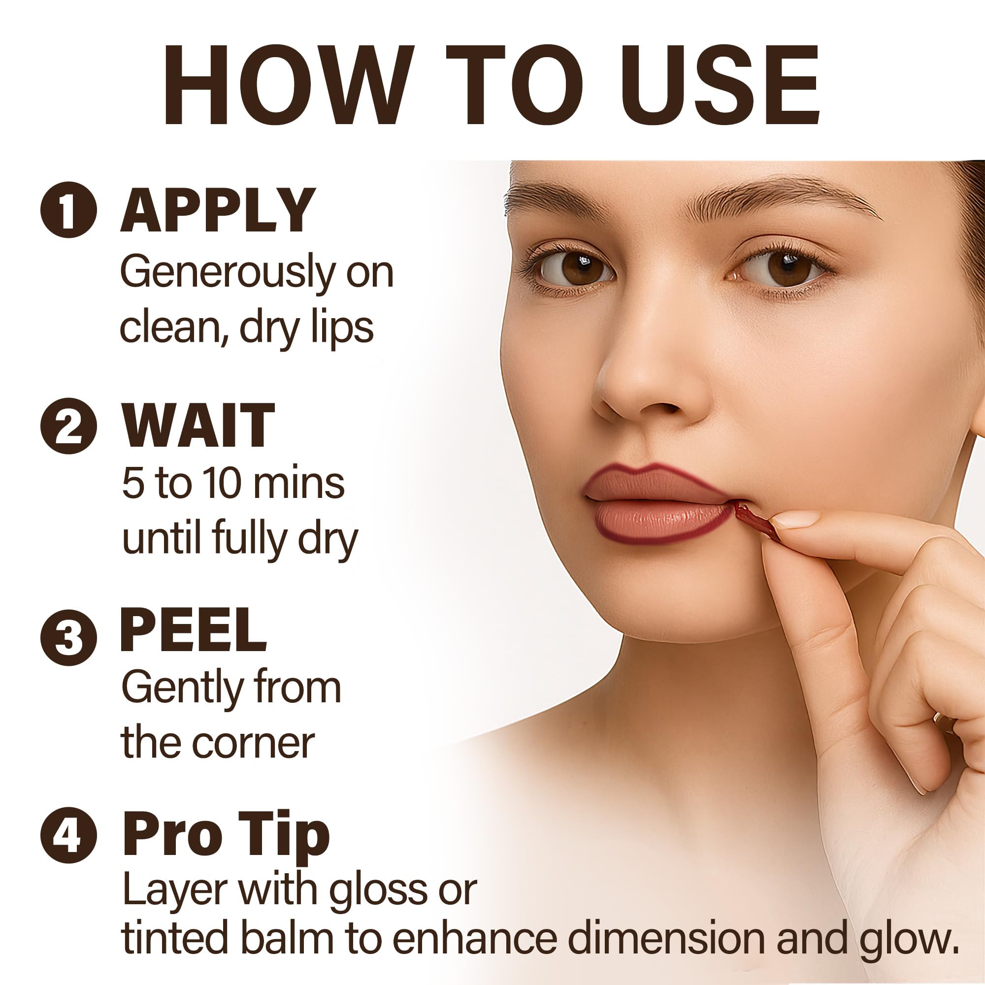 ZOUHOE Peel Off Lip Stain Set – 3 Colors Long Lasting Lip Tint, Smudge-Proof, Transfer-Proof, Kiss-Proof, Vegan Lip Makeup Gift for Her